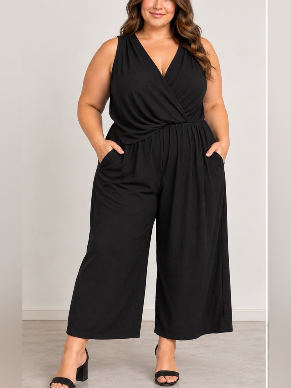 Black Tape NWOT 3X Black Draped Wrap Wide Leg Jumpsuit Plus Size
